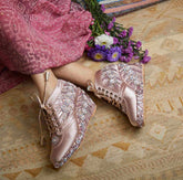 Pink Satin Embroidered Bridal Sneaker Wedges - Customized Wedding Shoes | Tiesta